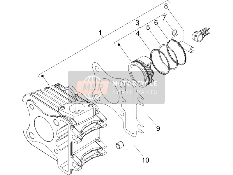 Piaggio Fly 50 4T 2006 Cylindre-Piston-Unité de broche de poignet pour un 2006 Piaggio Fly 50 4T