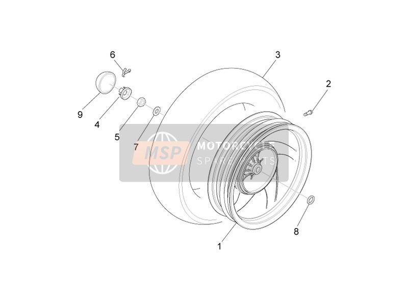 Piaggio Fly 50 4T 2V 25-30Kmh 2013 Roue arrière pour un 2013 Piaggio Fly 50 4T 2V 25-30Kmh