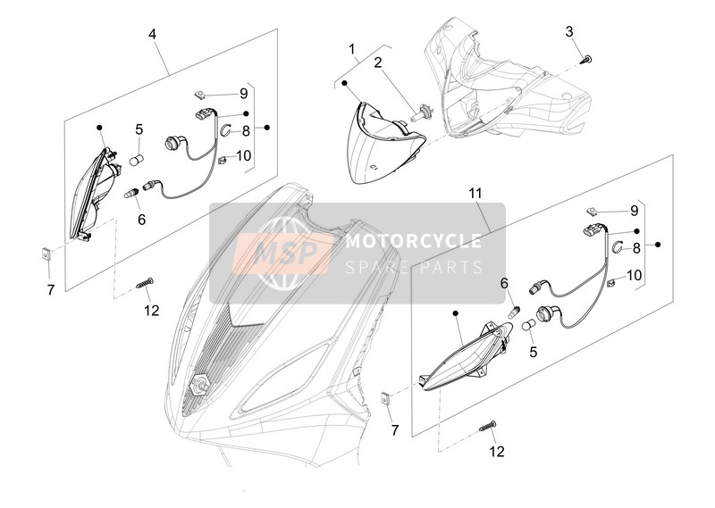 Piaggio Fly 50 4T 2V 25-30Kmh 2016 Koplampen voor - Richtingaanwijzer lampen voor een 2016 Piaggio Fly 50 4T 2V 25-30Kmh