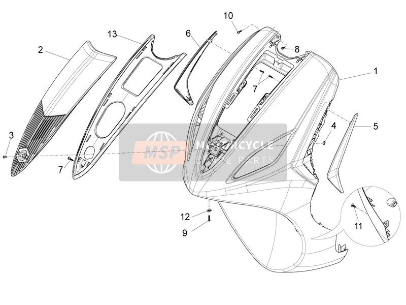 Piaggio Fly 50 4T 2V 25-30Kmh 2012 Front Shield (2) for a 2012 Piaggio Fly 50 4T 2V 25-30Kmh