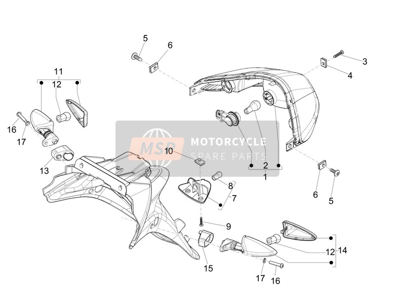 Piaggio Fly 50 4T 4V (USA) (2) 2013 Phares arrière - Lampes de clignotant pour un 2013 Piaggio Fly 50 4T 4V (USA) (2)