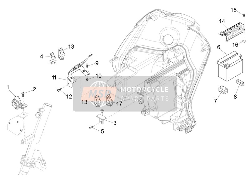 Piaggio Fly 50 4T 4V USA (1) 2015 Fernbedienungsschalter - Batterie - Hupe für ein 2015 Piaggio Fly 50 4T 4V USA (1)