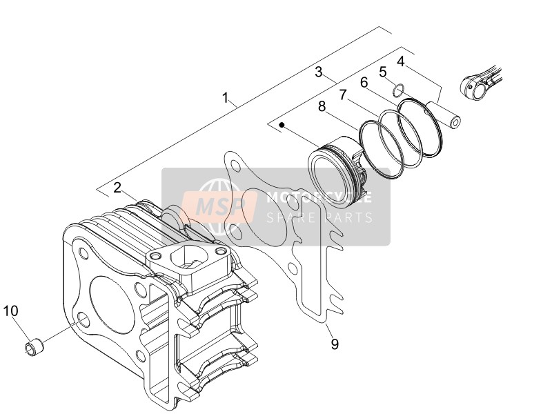 Piaggio Fly 50 4T (USA) 2007 Cylindre-Piston-Unité de broche de poignet pour un 2007 Piaggio Fly 50 4T (USA)