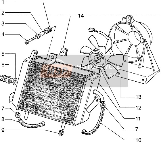 Piaggio Hexagon 125 1997 Radiator voor een 1997 Piaggio Hexagon 125