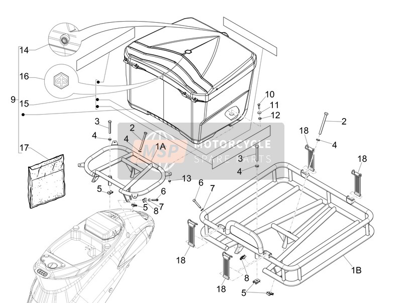 497577, Rear Top Box Lock Kit, Piaggio, 3