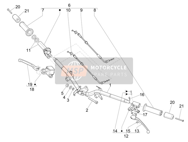 667218, Compleet Hendel Houder, Piaggio, 2