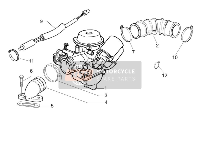 Piaggio Liberty 125 4T E3 2007 Carburateur, Assemblage - Drieweg pijp voor een 2007 Piaggio Liberty 125 4T E3