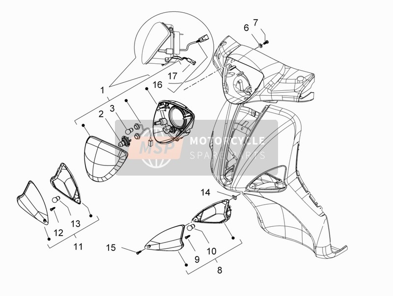 Piaggio Liberty 125 4T PTT E3 (E) 2008 Faros delanteros - Lámparas de señal de giro para un 2008 Piaggio Liberty 125 4T PTT E3 (E)