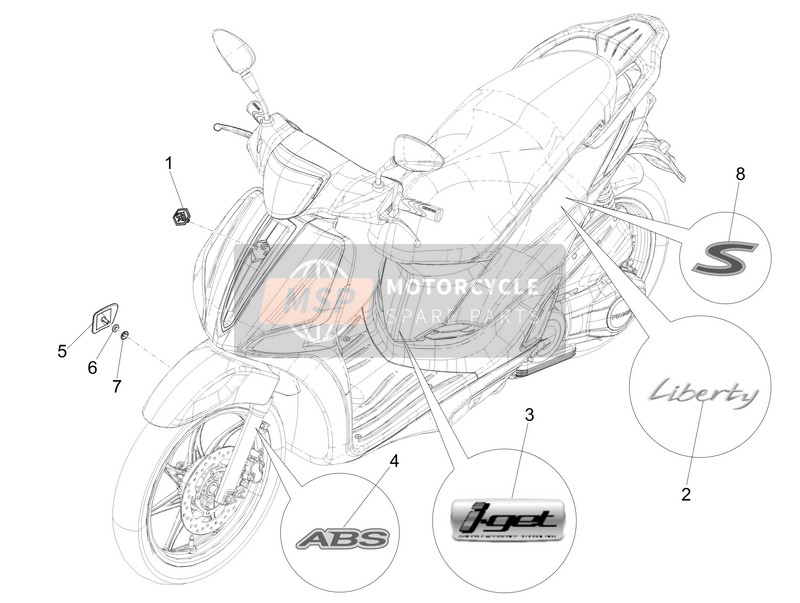 Piaggio Liberty 125 iGet 4T 3V ie ABS 2015 Platten - Embleme für ein 2015 Piaggio Liberty 125 iGet 4T 3V ie ABS