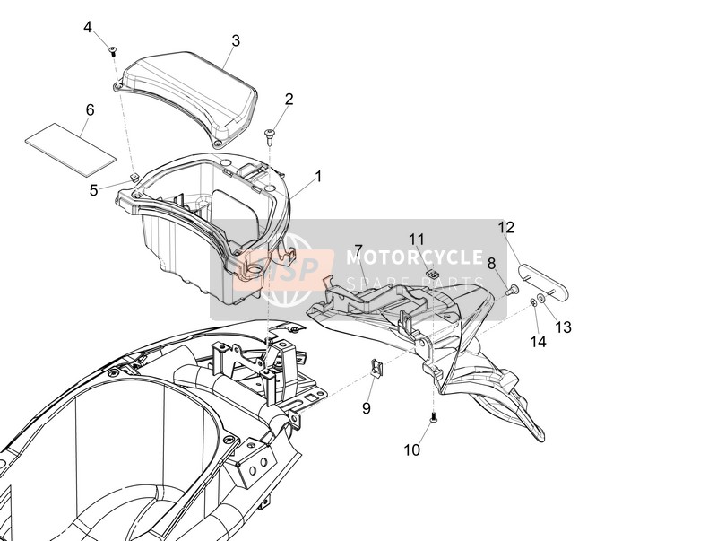 Piaggio Liberty 125 iGet 4T 3V ie ABS (ASIA) 2015 Capot arrière - Garde anti-éclaboussures pour un 2015 Piaggio Liberty 125 iGet 4T 3V ie ABS (ASIA)