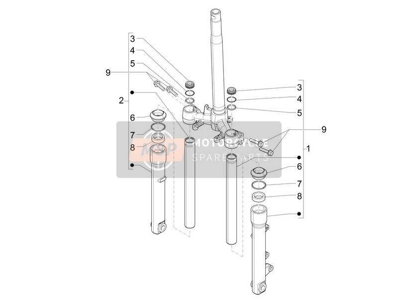 Piaggio Liberty 125 iGet 4T 3V ie ABS (EU) 2017 Componenti della forcella (Wuxi Top) per un 2017 Piaggio Liberty 125 iGet 4T 3V ie ABS (EU)