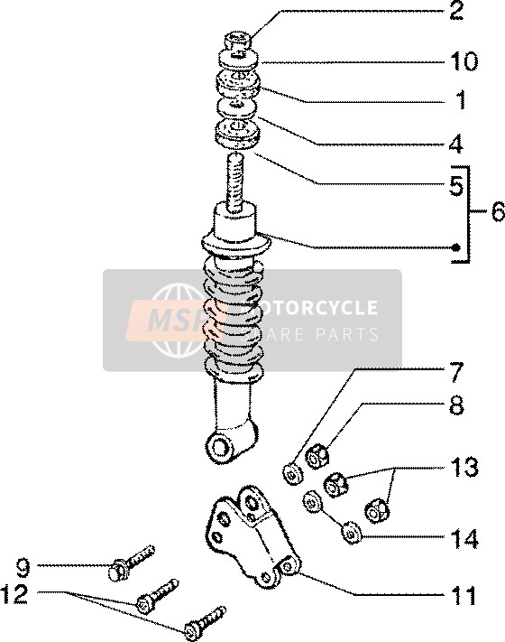 56232R, Compleet Schokdemper Achter Eenheid, Piaggio, 1