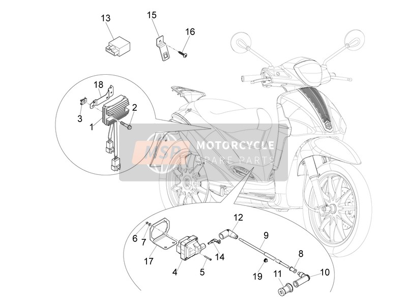 Piaggio Liberty 150 4T 2V ie E3 (Vietnam) 2012 Spanningsregelaars - Elektronische regeleenheden (ecu) - H.T. Spoel voor een 2012 Piaggio Liberty 150 4T 2V ie E3 (Vietnam)