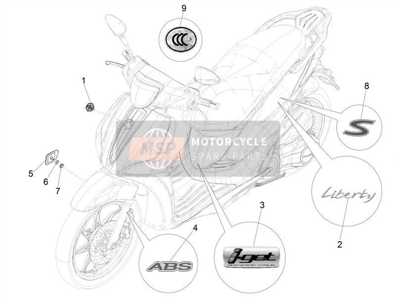 Piaggio LIBERTY 150 IGET 4T 3V IE ABS (ASIA) 2017 Plates - Emblems for a 2017 Piaggio LIBERTY 150 IGET 4T 3V IE ABS (ASIA)