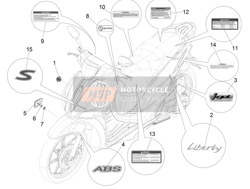 Piaggio Liberty 150 iGET 4T 3V ie ABS (USA) 2018 Labels - Emblemen voor een 2018 Piaggio Liberty 150 iGET 4T 3V ie ABS (USA)