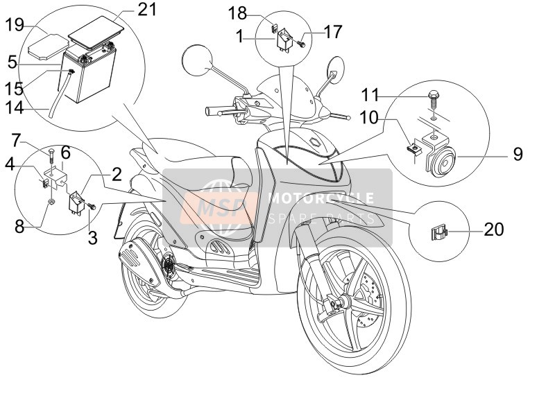 Piaggio Liberty 200 4T Sport 2006 Afstandsbedieningsschakelaars - Accu - Claxon voor een 2006 Piaggio Liberty 200 4T Sport