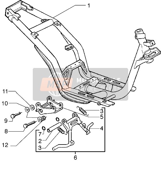 Piaggio Liberty 50 2T 2000 Chassis-Middenbok voor een 2000 Piaggio Liberty 50 2T