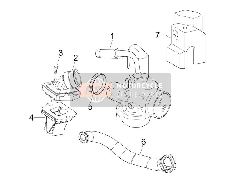 Piaggio Liberty 50 2T MOC 2009 Carburettor, Assembly - Union Pipe for a 2009 Piaggio Liberty 50 2T MOC