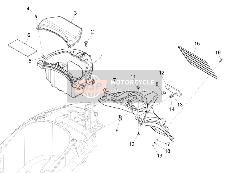 Piaggio Liberty 50 iGet 4T 3V (EU) 2015 Achterklep - Spatbescherming voor een 2015 Piaggio Liberty 50 iGet 4T 3V (EU)