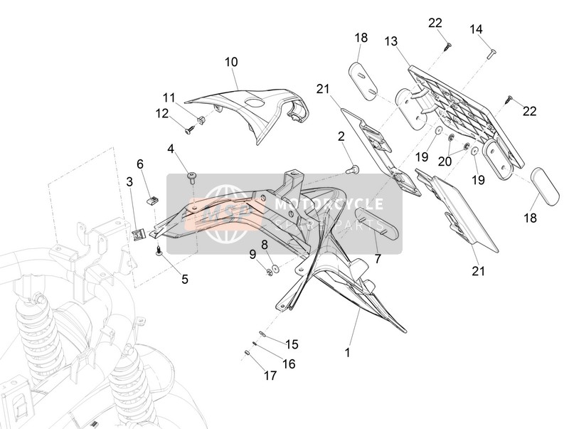Piaggio Medley 125 4T ie ABS 2018 Abdeckung hinten - Spritzschutz für ein 2018 Piaggio Medley 125 4T ie ABS
