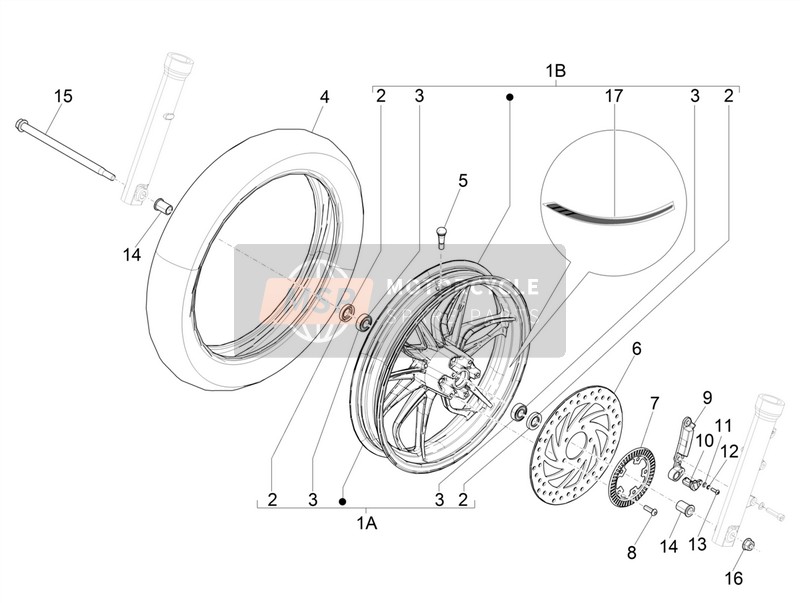 Piaggio Medley 150 4T ie ABS 2018 Voorwiel voor een 2018 Piaggio Medley 150 4T ie ABS