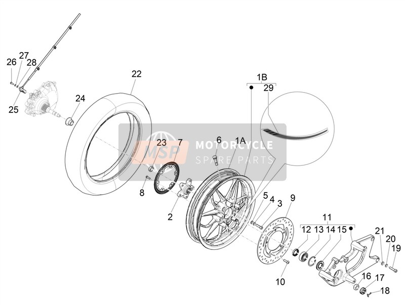 Piaggio Medley 150 4T ie ABS 2017 Rear Wheel for a 2017 Piaggio Medley 150 4T ie ABS