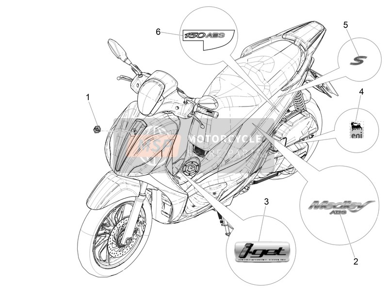 Piaggio Medley 150 4T ie ABS (ASIA) 2016 Plaques - Emblèmes pour un 2016 Piaggio Medley 150 4T ie ABS (ASIA)