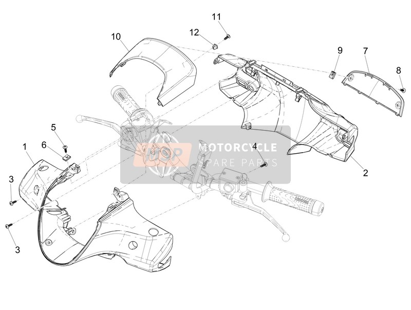 Piaggio Medley 150 4T ie ABS (ASIA) 2016 Stuur afdekking voor een 2016 Piaggio Medley 150 4T ie ABS (ASIA)