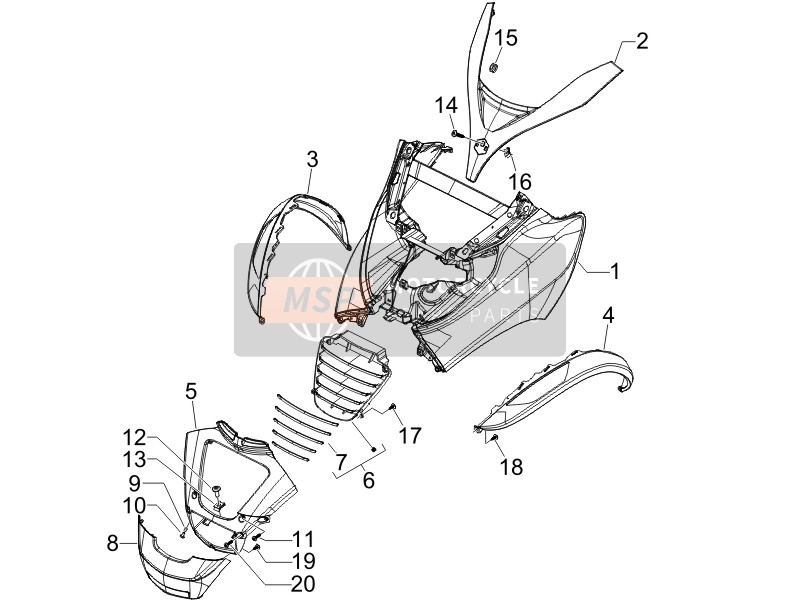 624435000C, Rahmenabdeckung Vorne Links, Piaggio, 1