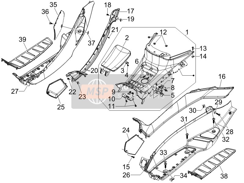 Piaggio MP3 125 2008 Central Cover - Footrests for a 2008 Piaggio MP3 125