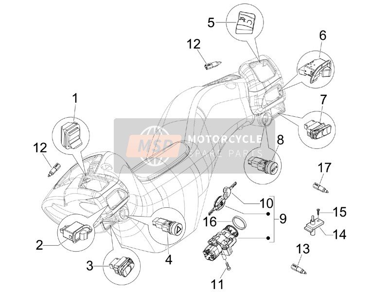 Piaggio MP3 125 2007 Wählhebel - Schalthebel - Schaltknöpfe für ein 2007 Piaggio MP3 125