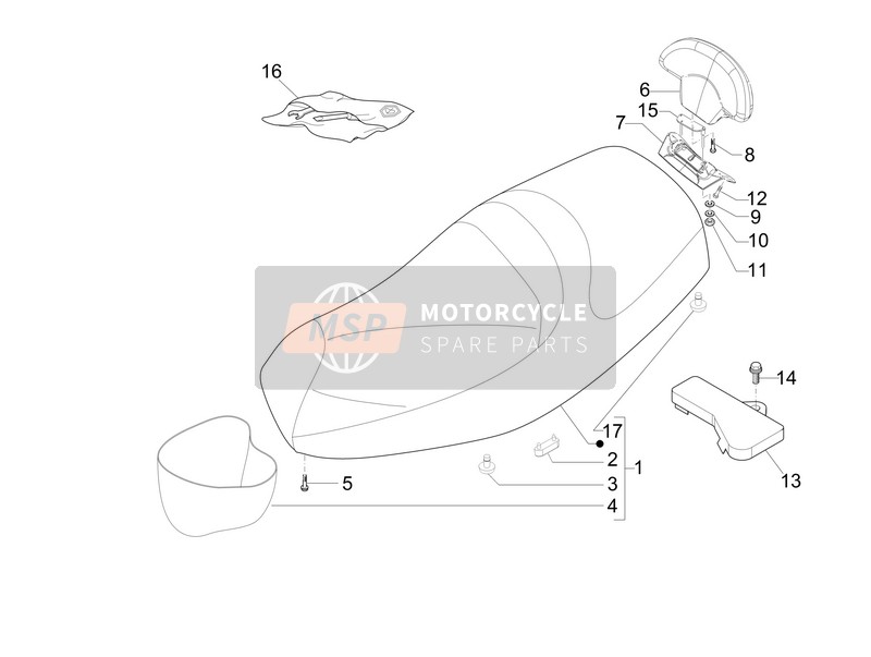 65392700NH, Compleet Rugleuning Passagier, Piaggio, 0