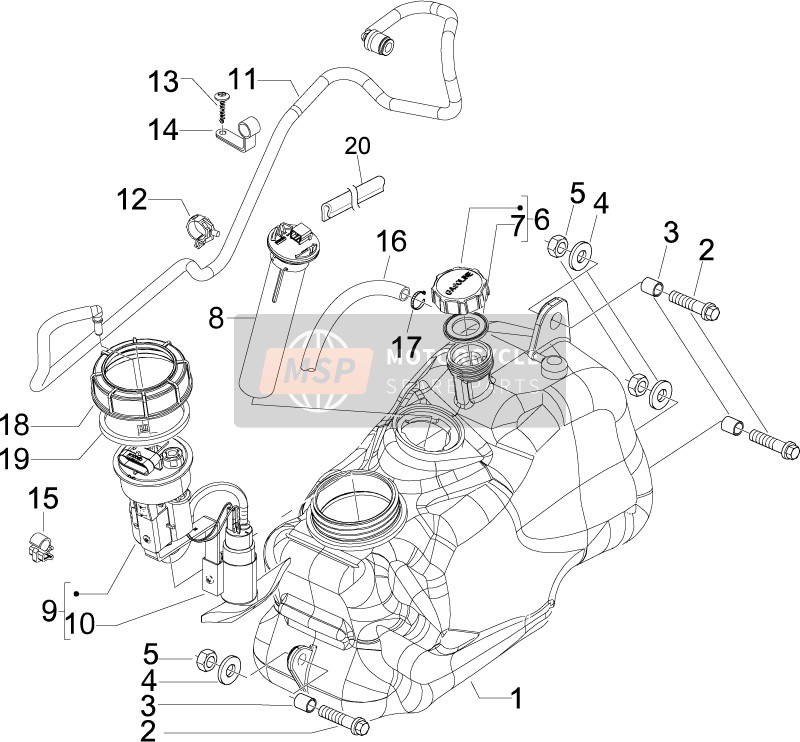 Piaggio MP3 125 ie 2009 Serbatoio di carburante per un 2009 Piaggio MP3 125 ie