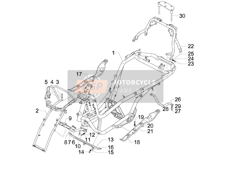 Piaggio MP3 125 ie Touring 2012 Frame/Kuipwerk voor een 2012 Piaggio MP3 125 ie Touring