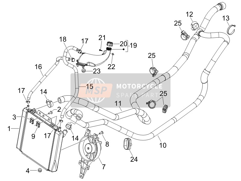 Piaggio MP3 250 2008 Koelsysteem voor een 2008 Piaggio MP3 250