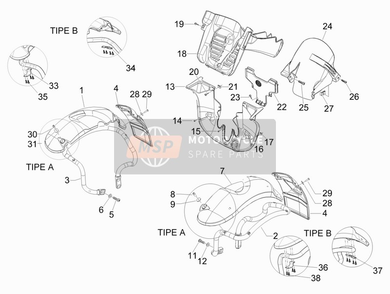 Piaggio MP3 250 ie LT 2008 Logement de roue - Garde-boue pour un 2008 Piaggio MP3 250 ie LT