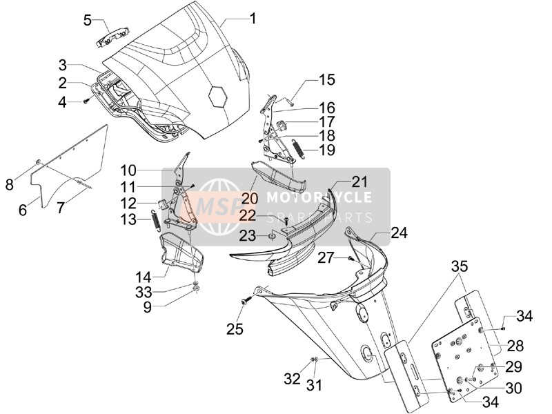 Piaggio MP3 250 ie LT 2008 Cubierta trasera - Protector contra salpicaduras para un 2008 Piaggio MP3 250 ie LT