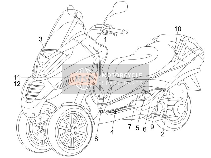 Piaggio MP3 250 (USA) 2007 Les transmissions (2) pour un 2007 Piaggio MP3 250 (USA)