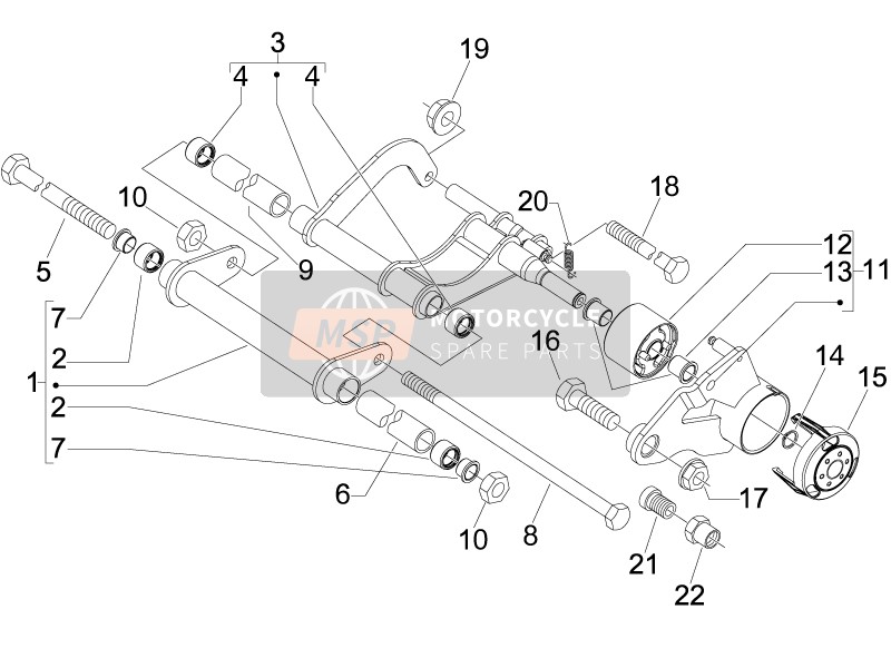 Piaggio MP3 300 4T 4V ie LT Ibrido 2011 Braccio oscillante per un 2011 Piaggio MP3 300 4T 4V ie LT Ibrido