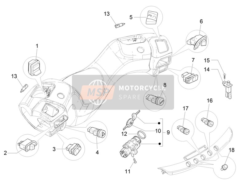 1B001538, Kit Cles + Contact A Cle, Piaggio, 0