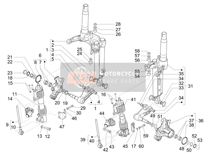 Piaggio MP3 300 ie E4 LT BUSINESS SPORT NOABS 2017 Fork Components (Mingxing) for a 2017 Piaggio MP3 300 ie E4 LT BUSINESS SPORT NOABS