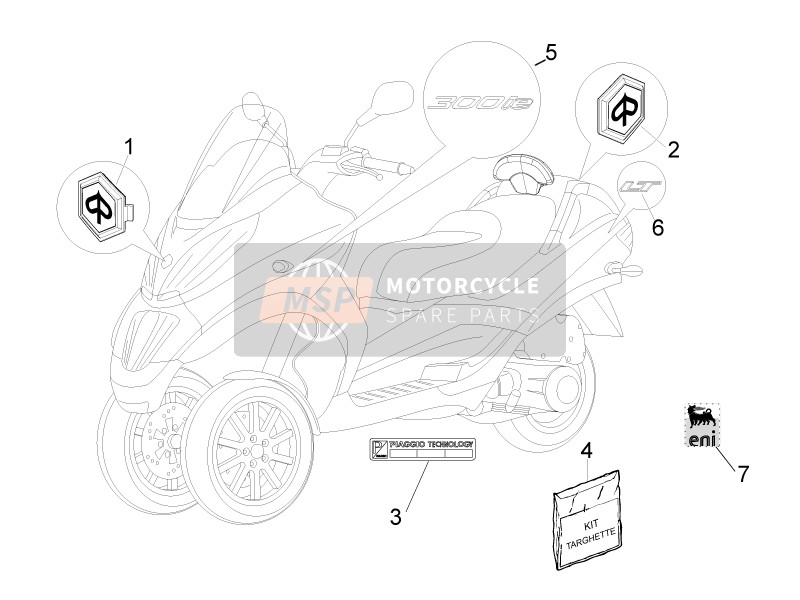 Piaggio MP3 300 ie LT - MP3 300 ie LT Sport 2012 Plaques - Emblèmes pour un 2012 Piaggio MP3 300 ie LT - MP3 300 ie LT Sport