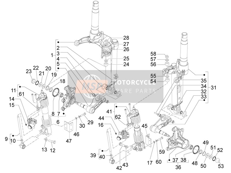 Piaggio MP3 300 ie LT Touring 2013 Fork Components (Mingxing) for a 2013 Piaggio MP3 300 ie LT Touring