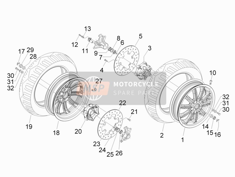 Piaggio MP3 300 ie LT Touring 2012 Vorderrad für ein 2012 Piaggio MP3 300 ie LT Touring