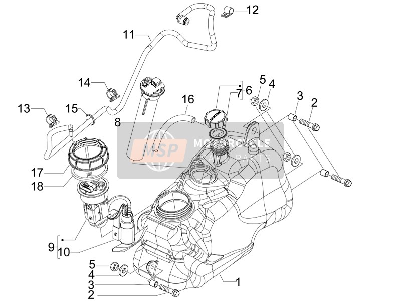 Piaggio MP3 300 ie MIC 2010 Serbatoio di carburante per un 2010 Piaggio MP3 300 ie MIC