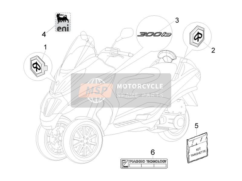 Piaggio MP3 300 ie Touring 2012 Plaques - Emblèmes pour un 2012 Piaggio MP3 300 ie Touring