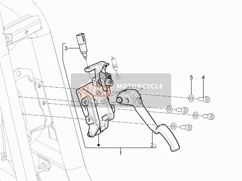 6494205, Compleet Parkeren Hendel Assembly., Piaggio, 4