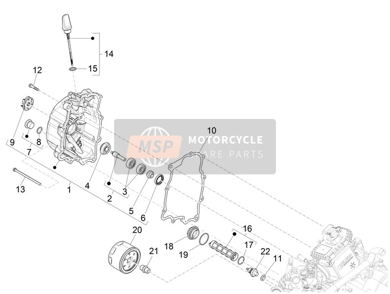 Piaggio MP3 300 YOUrban LT RL - Sport NOABS E4 2017 Couverture d'aimants de volant - Filtre à l'huile pour un 2017 Piaggio MP3 300 YOUrban LT RL - Sport NOABS E4