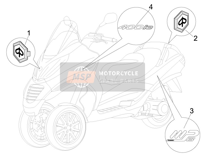 Piaggio MP3 400 ie 2008 Platten - Embleme für ein 2008 Piaggio MP3 400 ie