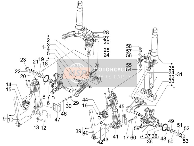 Piaggio MP3 400 ie LT Touring 2011 Fork Components (Mingxing) for a 2011 Piaggio MP3 400 ie LT Touring